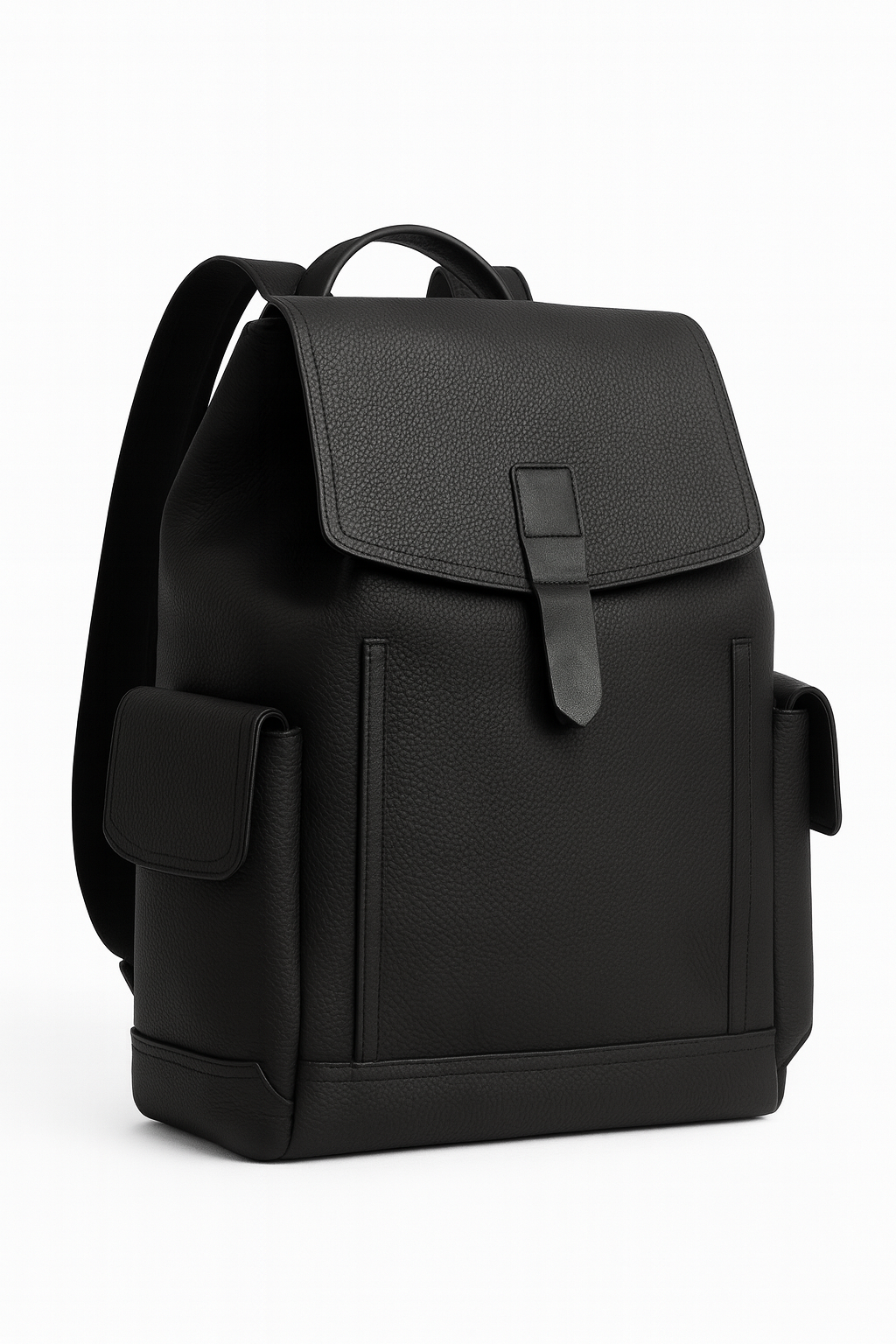 Genuine Leather Zip-less Backpack (Black)