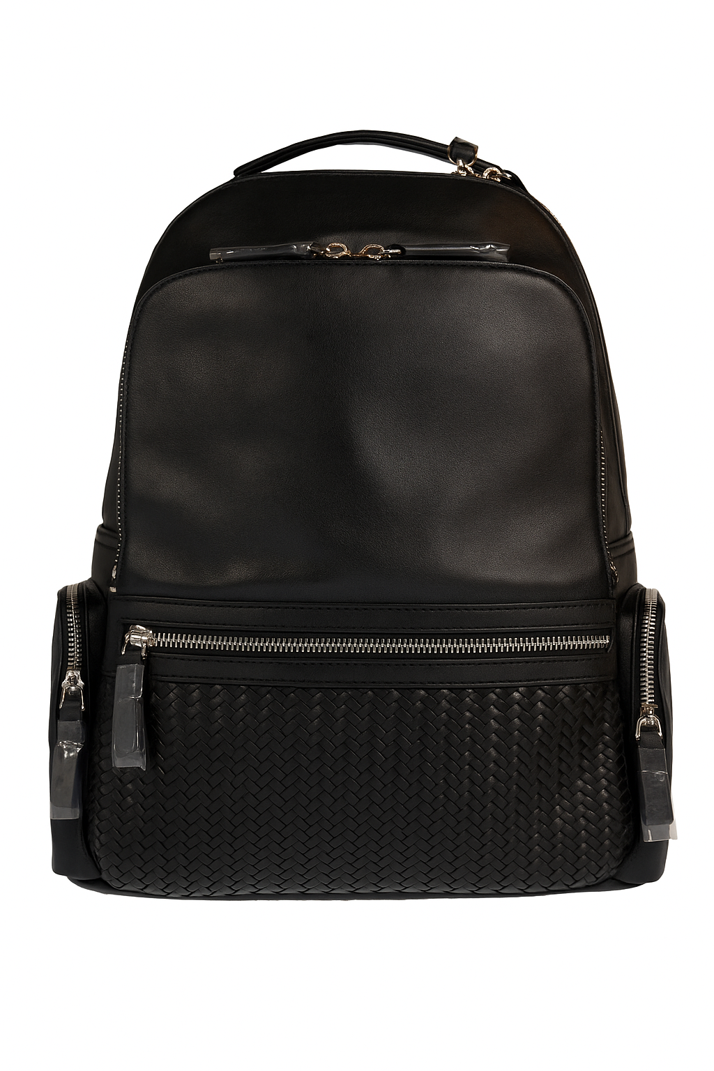 Genuine Leather Backpack Woven Design (Black)
