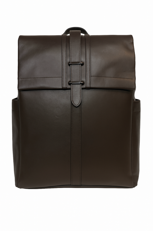 Genuine Leather Backpack Flap Top Design (Brown)
