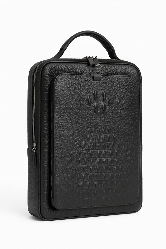 Genuine Crocodile Skin Leather Backpack (Black)