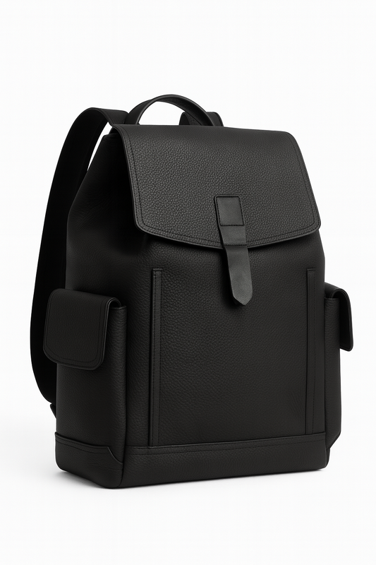 Genuine Leather Zip-less Backpack (Black)